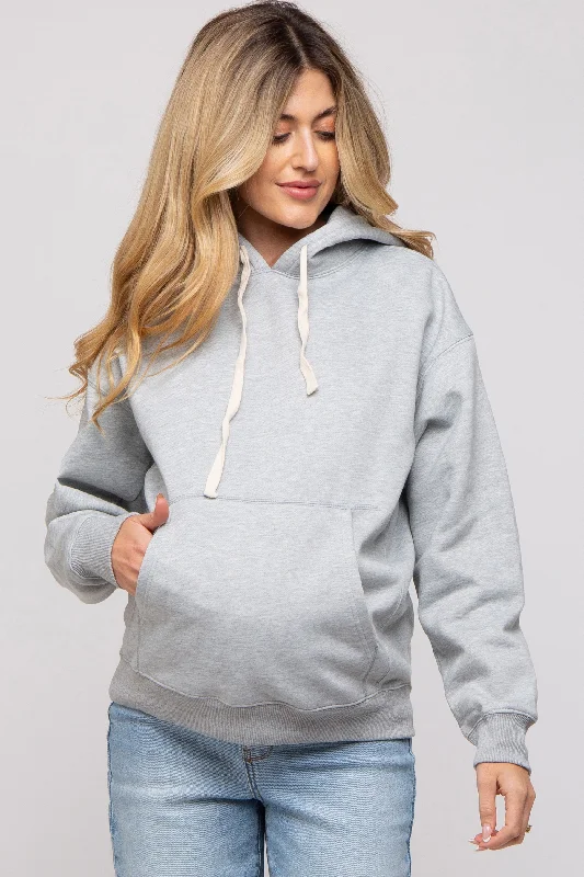 Heather Grey Basic Fleece Maternity Hoodie Hoodies & Sweatshirts Fashion