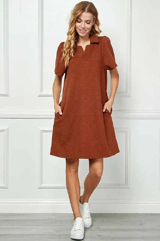 Collared Textured Dress-Rust Sexy unclassified dresses