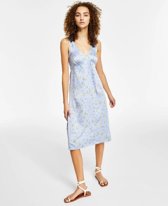 HIPPIE ROSE Womens Adjustable Unlined Pullover Floral Sleeveless V Neck Midi Empire Waist Dress Short unclassified dresses