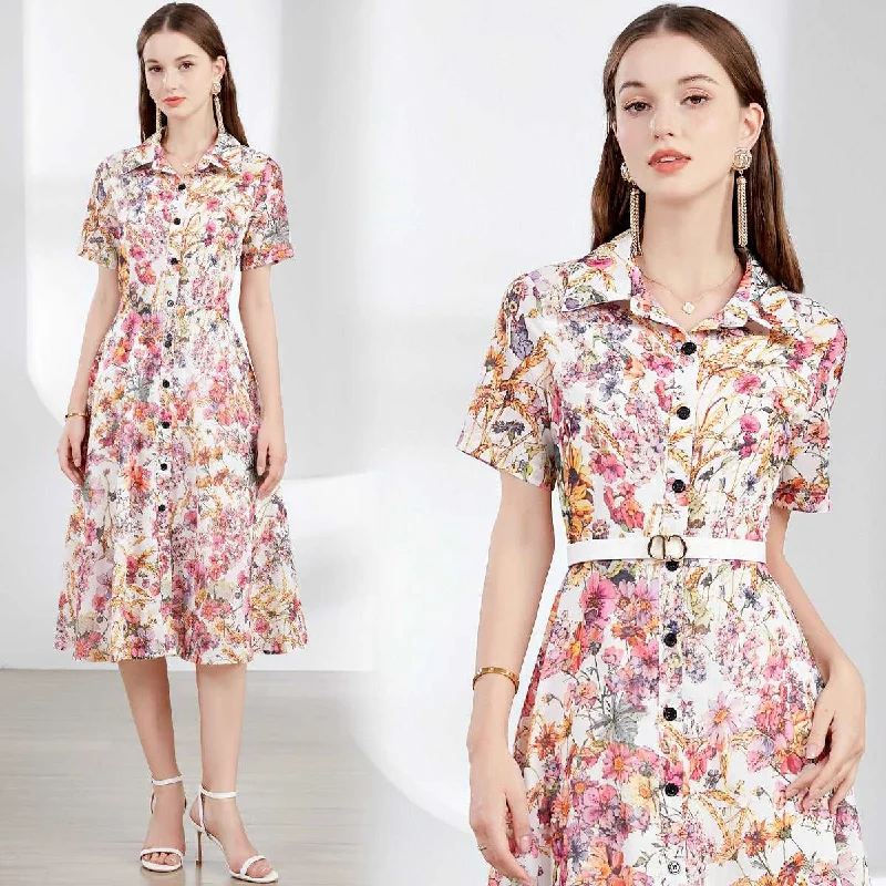 Women's Retro Elegant Shirt Dress (without belt) Off-shoulder unclassified dresses