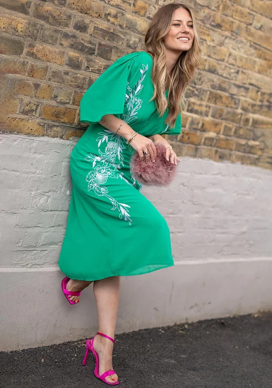 Hope & Ivy The Frances Floral Embroidered Dress, Green Long sleeve unclassified dresses