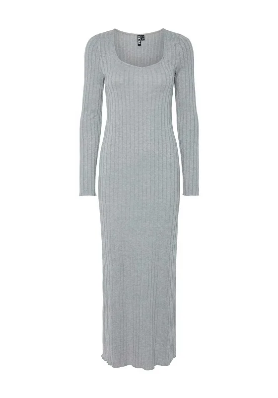 Pieces Iris Ribbed Knit Long Dress, Ultimate Grey Pastel unclassified dresses