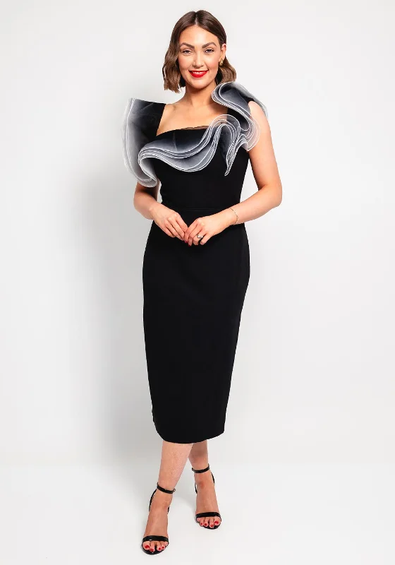Red and Royal Ruffle Detail Pencil Dress, Black Lounge unclassified dresses