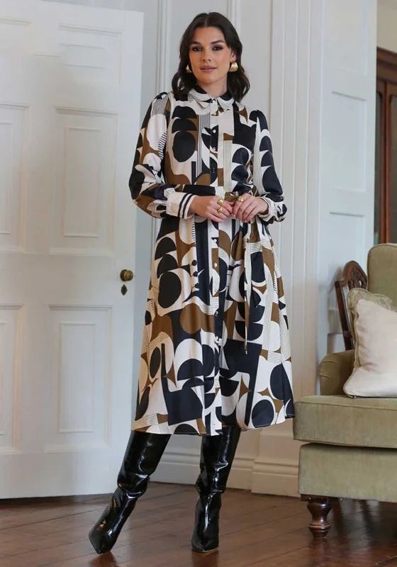 Rant and Rave Cyra Abstract Print Satin Dress, Black Multi Off-shoulder unclassified dresses