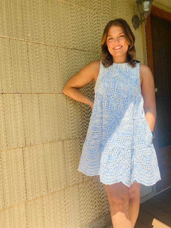 Periwinkle Blue Ivory Eyelet Dress Holiday unclassified dresses