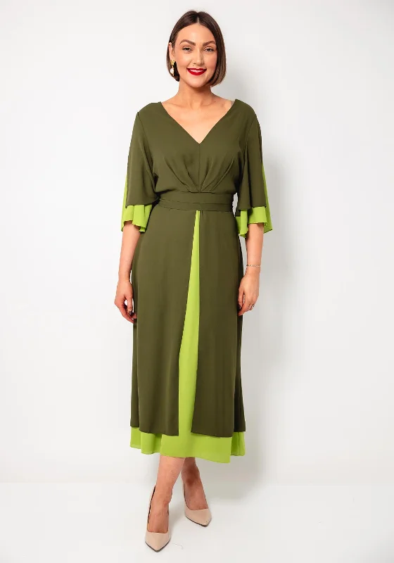 Casting Chiffon Colour Block Layered Dress, Green Women's unclassified dresses
