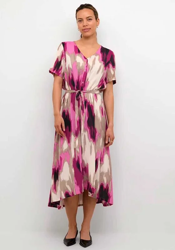 Kaffe Beathe Abstract Print Shirt Dress, Pink Multi Satin unclassified dresses
