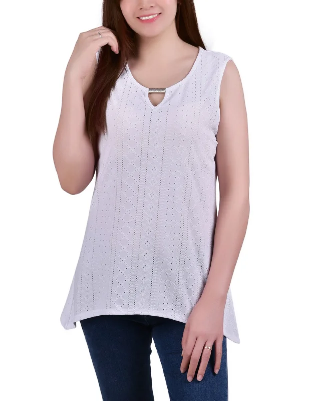 NY Collection Petite Sleeveless Knit Eyelet Top Tulle unclassified dresses