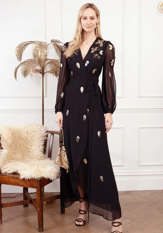 Hope & Ivy Melanie Embellished Wrap Dress, Black Short unclassified dresses