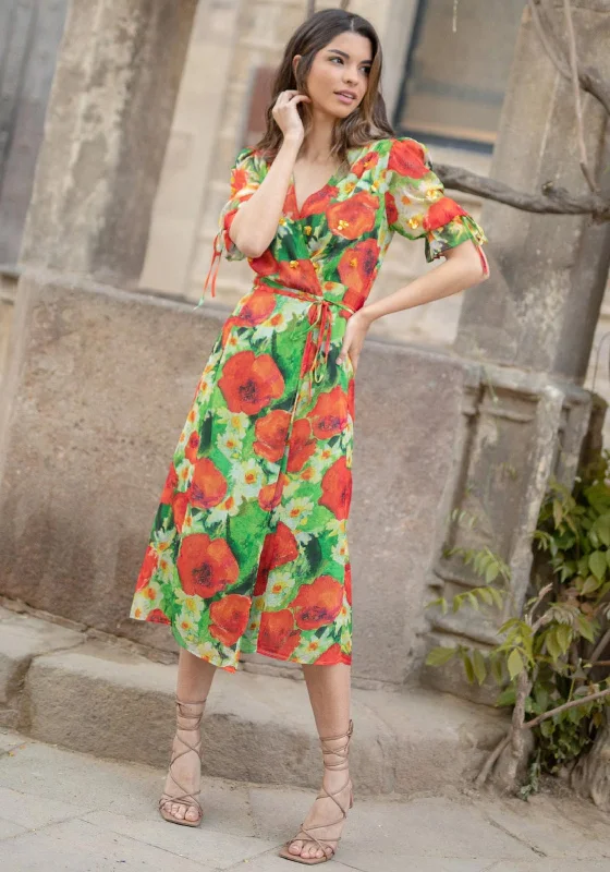 Hope & Ivy The Poppy Wrap Dress, Red & Green Luxury unclassified dresses