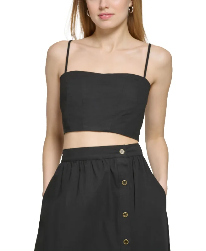 Women's Sleeveless Poplin Smocked-Back Cotton Cropped Top Gothic unclassified dresses