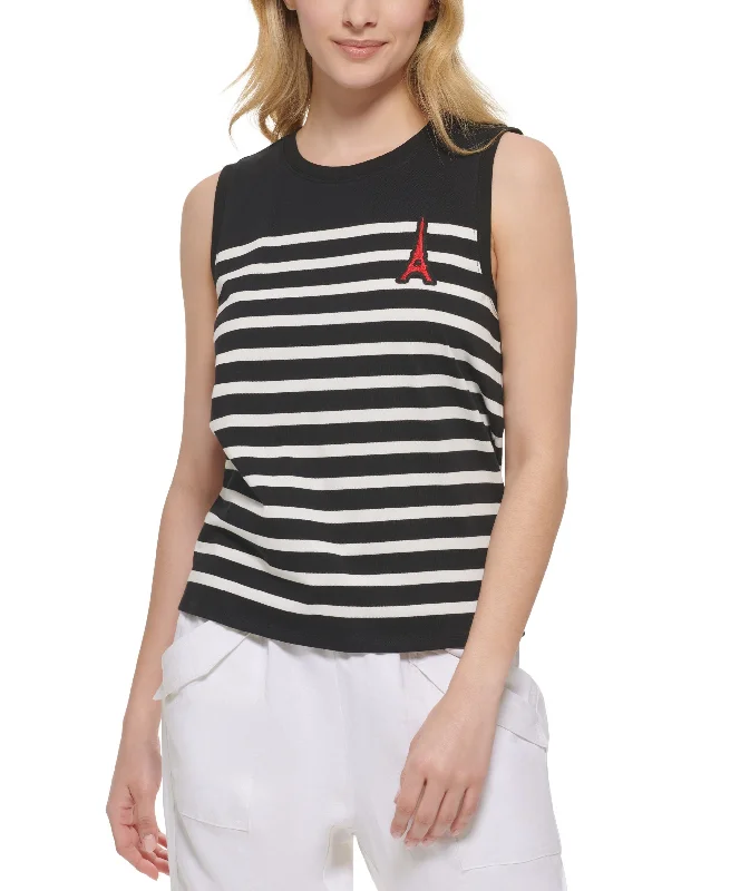Karl Lagerfeld Paris Womens Striped Sleeveless Top Ruffled unclassified dresses