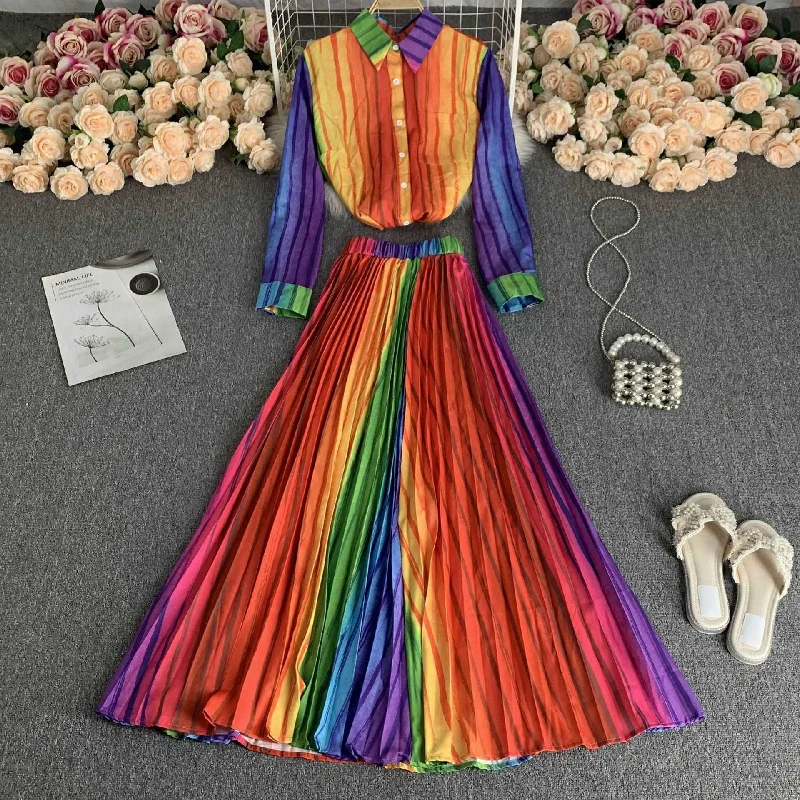 Women's Long Sleeve Stand Collar Single-breasted Shirt and High Waist Skirt Two-piece Outfit Set Date night unclassified dresses
