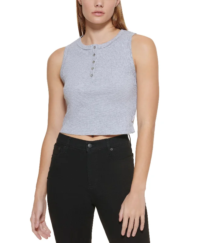 Sleeveless Cropped Henley Preppy unclassified dresses
