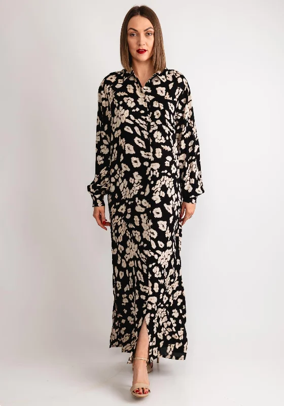Kaffe Beathe Leopard Maxi Shirt Dress, Black Y2K unclassified dresses