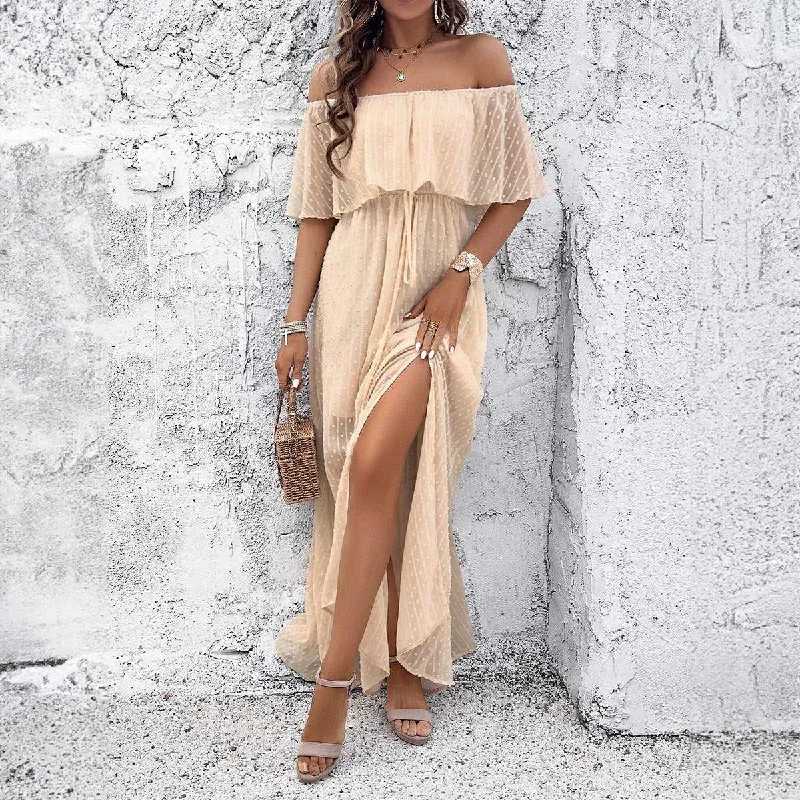 Women's Elegant Off-shoulder Maxi Dress Bright color unclassified dresses