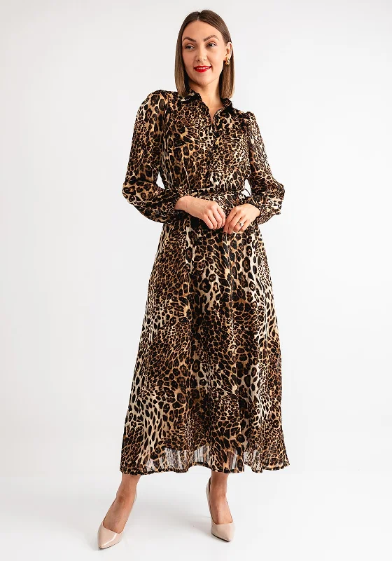 Serafina Collection Leopard Print Maxi Shirt Dress, Brown Long unclassified dresses