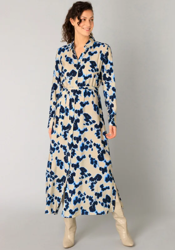 Yest Rahayu Floral Printed Shirt Dress, Beige and Blue Boho unclassified dresses