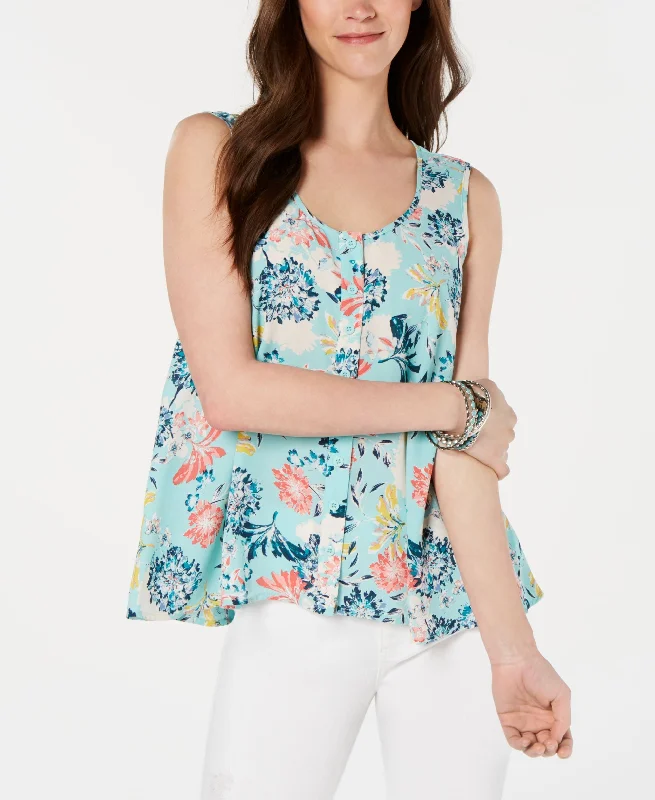 Style & Co Printed Sleeveless High Low Swing Top Mesh unclassified dresses