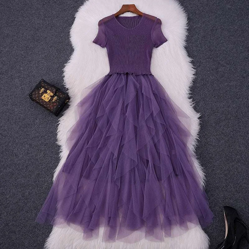 Women's Round Neck Short Sleeved Pleated Slim Fit Dress Formal unclassified dresses