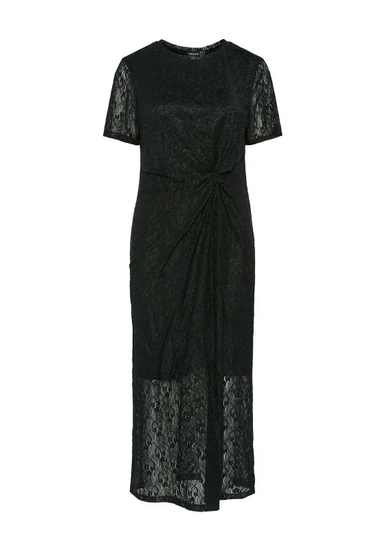 Pieces Pandora Lace Ruched Midi Dress, Black Lightweight unclassified dresses
