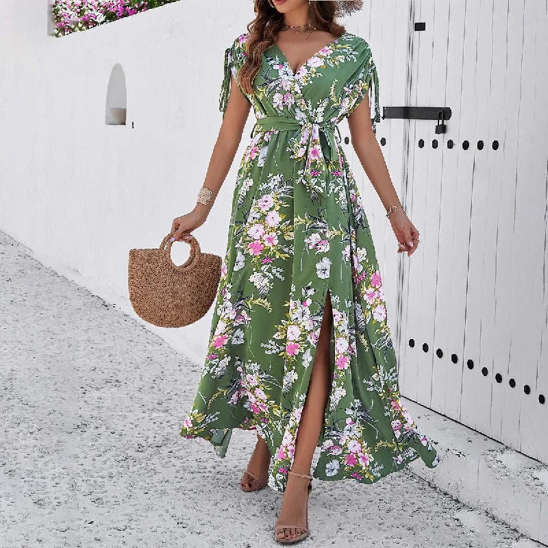 Women's Leisure Lace-up Long Swing Dress Mesh unclassified dresses