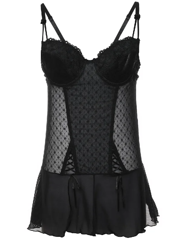 Black Lace 1990s Babydoll - S Polka dot unclassified dresses