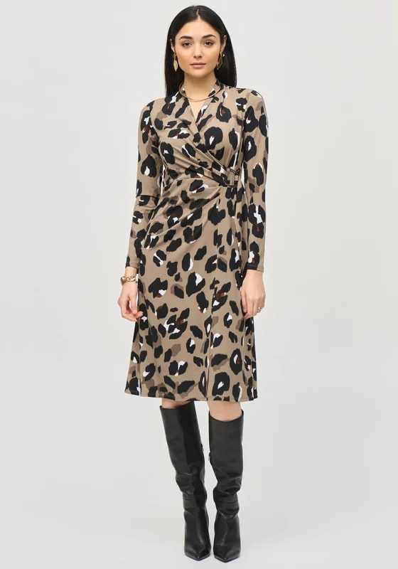 Joseph Ribkoff Leopard Print Midi Wrap Dress, Brown Multi Silk unclassified dresses