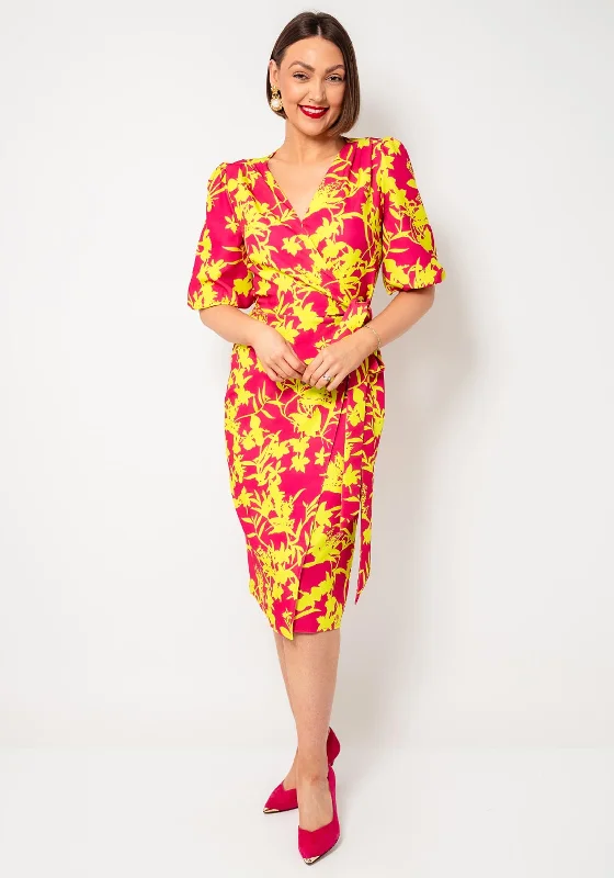 Coco Doll Laney Floral Print Wrap Dress, Pink and Yellow Unique unclassified dresses