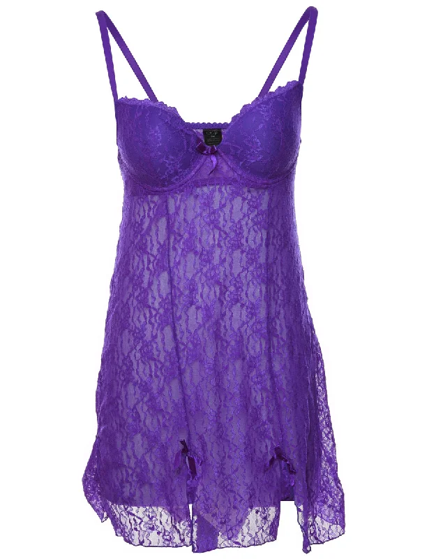 Bright Purple Lace Sheer Slip Dress - S Stretchy unclassified dresses