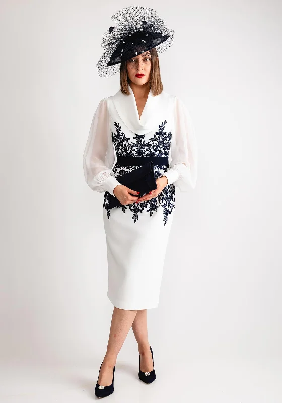 Veni Infantino Cowl Neck Chiffon Sleeve Dress, Ivory & Navy Long sleeve unclassified dresses