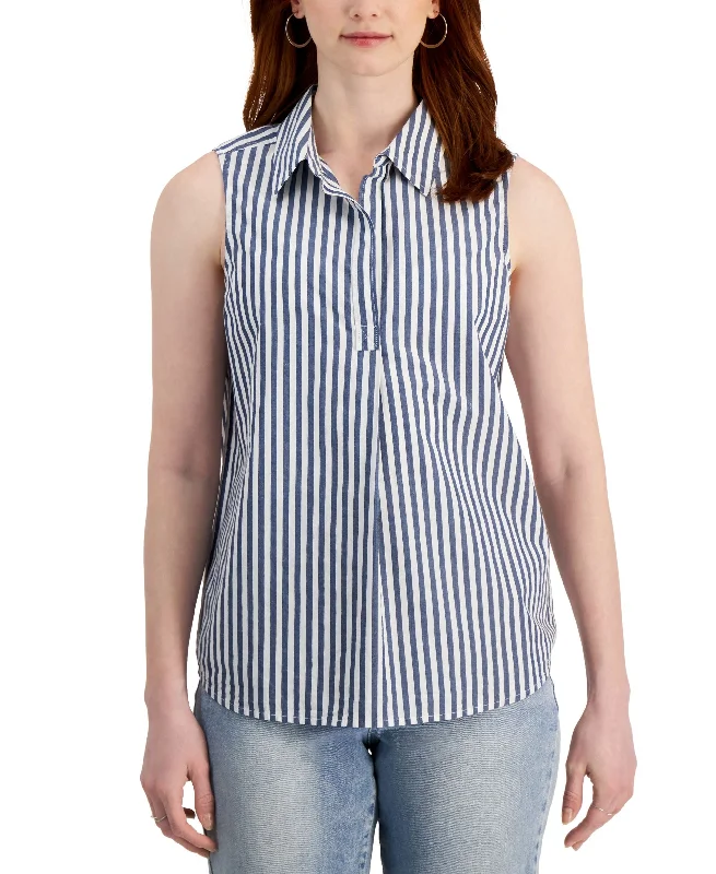Style & Co Womens Cotton Poplin Printed Sleeveless Popover Shirt Trendy unclassified dresses