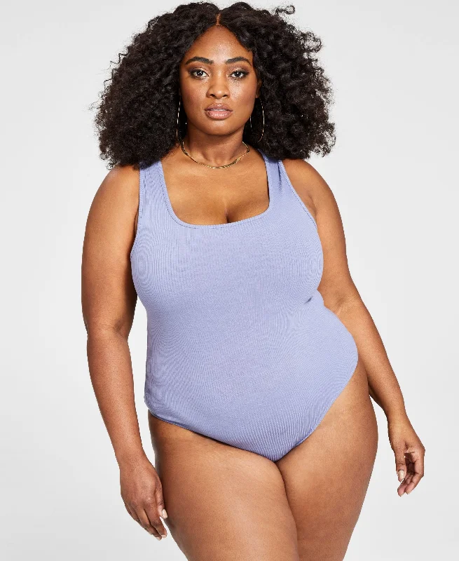Nina Parker Trendy Plus Size Sleeveless Ribbed Knit Bodysuit Satin unclassified dresses