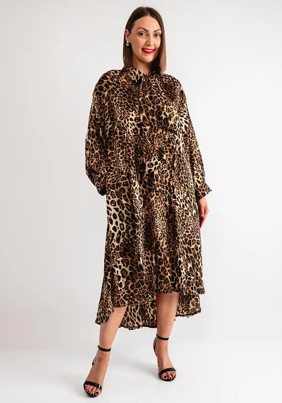 Serafina Collection One Size Leopard Print Maxi Shirt Dress, Brown Preppy unclassified dresses