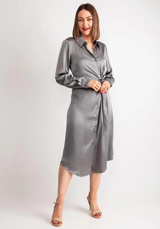 Kaffe Lotte Side Tie Midi Shirt Dress, Steeple Grey Smocked unclassified dresses