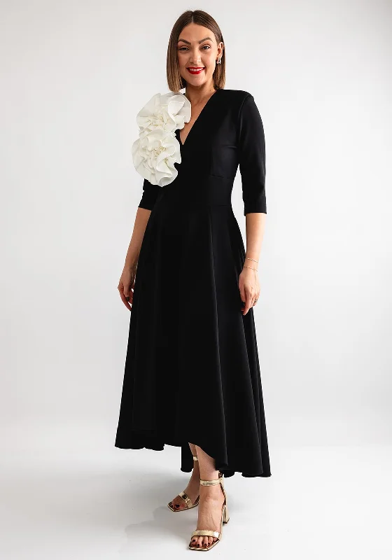 Kevan Jon Betty B Corsage Detail Dress, Black and Ivory Satin unclassified dresses