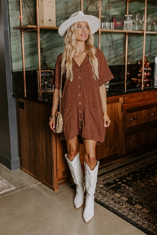 St. Lucia Bound Linen-Blend Mini Dress in Chocolate Best value mini dresses