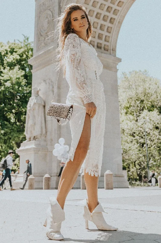 Dawn Lace Belted Midi Dress - Cream Expensive midi dresses