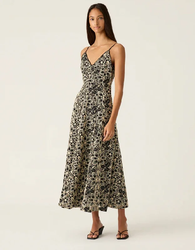 Amelia Embroidery Midi Dress Black Affordable party dresses