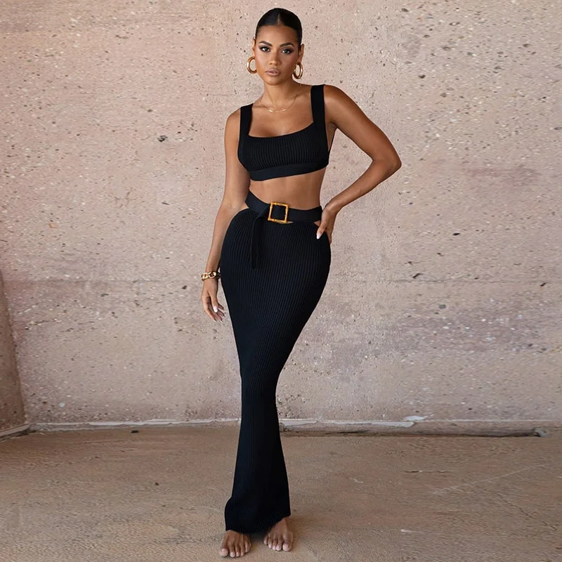 Knitted Crop Top & Maxi Skirt Set Maternity party dresses