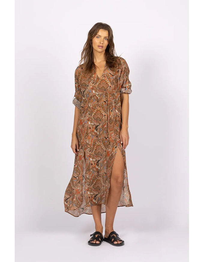Damask Paisley Kaftan Dress Orange/Black Tiered party dresses