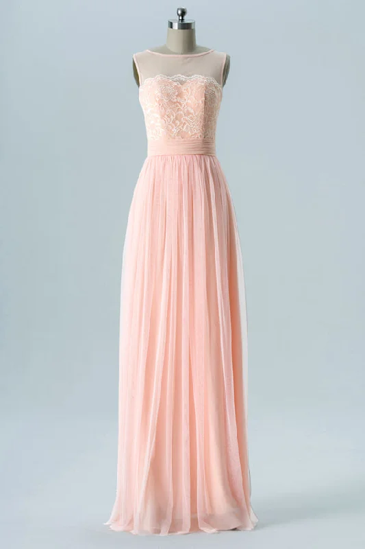 Simple long Peach Chiffon Bridesmaid Dress Soft Maxi Skirt